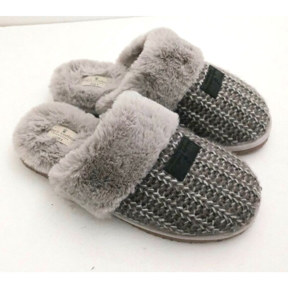 NEW Simply Southern Collection Scuff Slippers Gray Knit Soft Faux Fur 9M - Picture 5 of 13